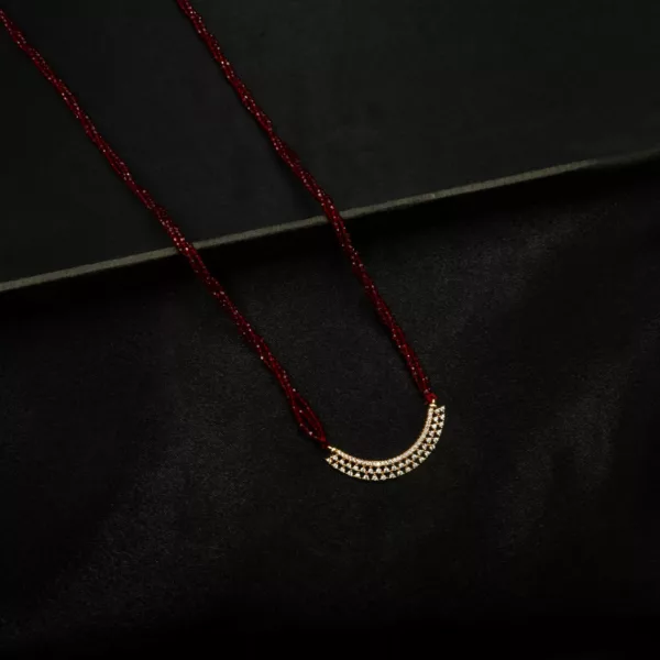 MA-2312011 - Gold Plated American Diamond Red Long Hydropotey Mangalsutra