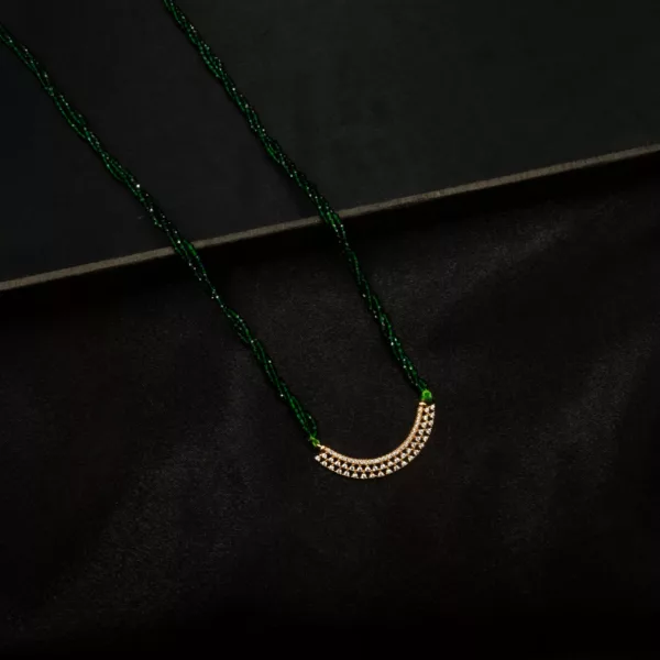 MA-2312012 - Gold Plated American Diamond Green Long Hydropotey Mangalsutra