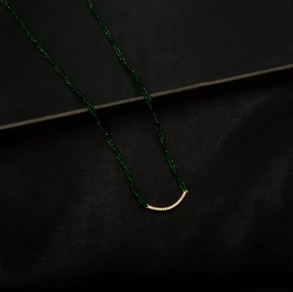 MA-2312014 - Gold Plated American Diamond Green Long Hydropotey Mangalsutra