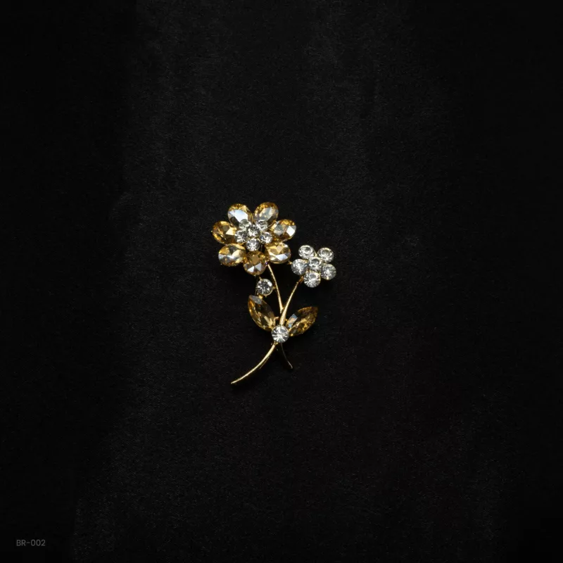 BR-002 - Blossoming Radiance Two-Tone Flower Brooch with Diamond Accents