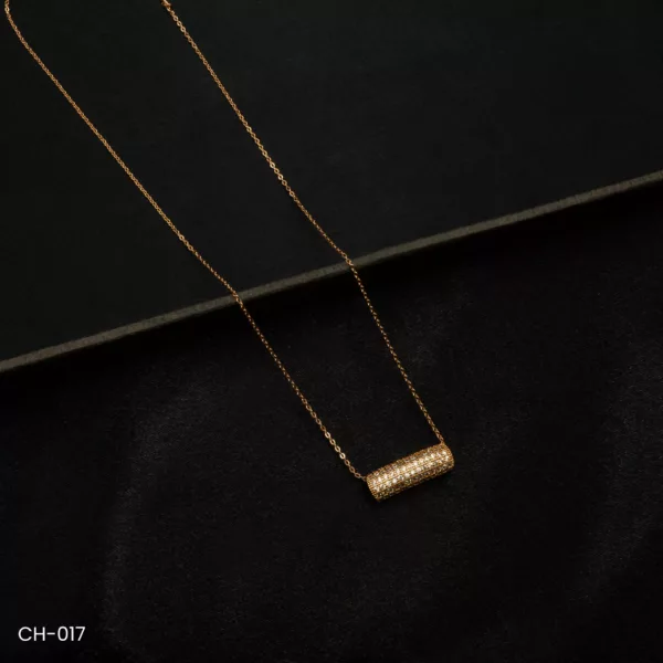 CH-017 - Rose Gold Plated American Diamond Locket Chain Necklace