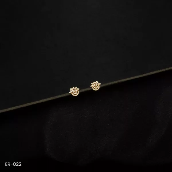 ER-022 - Golden Flora Charm Elegant Flower Studs with American Diamonds