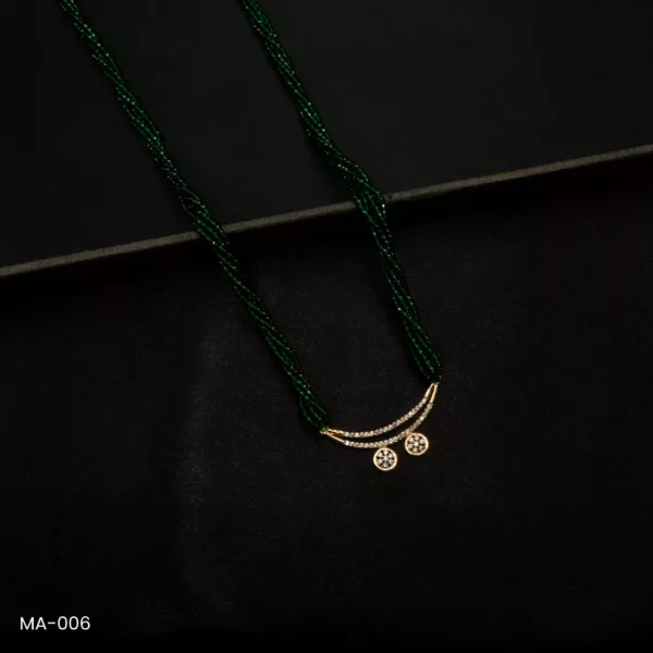 MA-006- Gold Plated American Diamond Green Long Hydropotey Mangalsutra