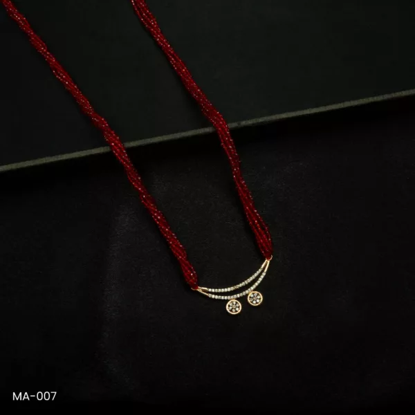 MA-007- Gold Plated American Diamond Red Long Hydropotey Mangalsutra