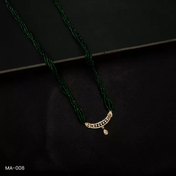 MA-008 - Gold Plated American Diamond Green Long Hydropotey Mangalsutra