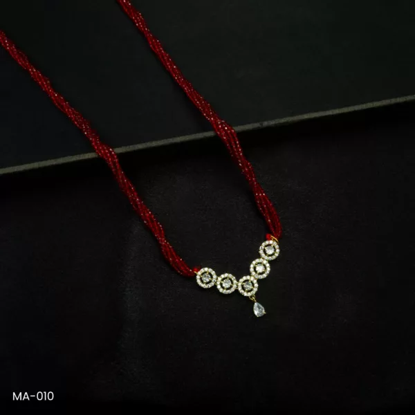 MA-010 - Gold Plated American Diamond Red Long Hydropotey Mangalsutra