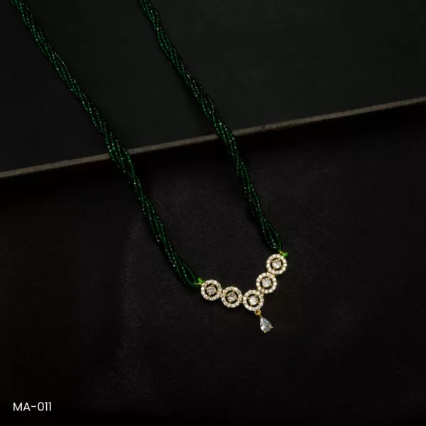MA-011 - Gold Plated American Diamond Green Long Hydropotey Mangalsutra