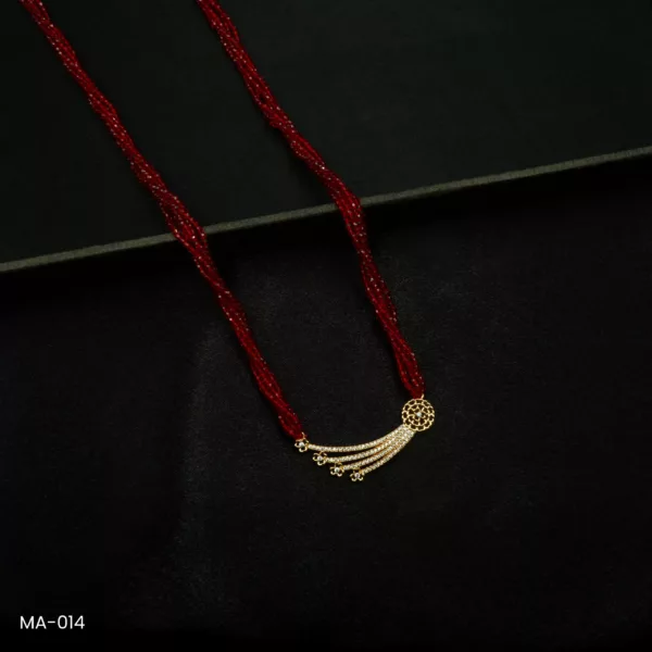 MA-014 - Gold Plated American Diamond Red Long Hydropotey Mangalsutra