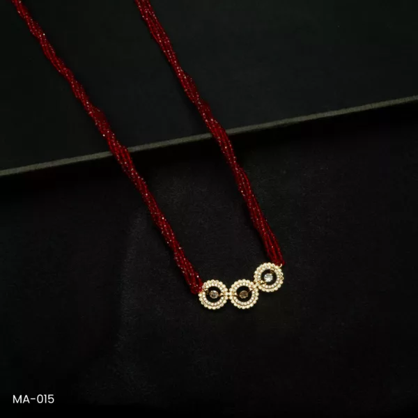 MA-015 - Gold Plated American Diamond Red Long Hydropotey Mangalsutra