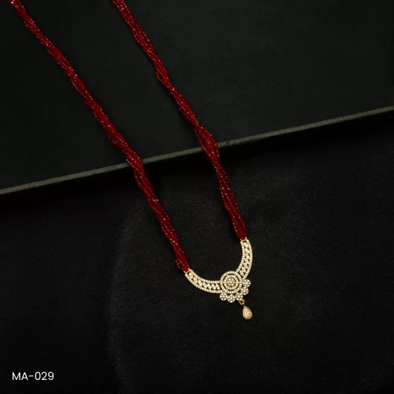 MA-029 - Gold Plated American Diamond Red Long Hydropotey Mangalsutra