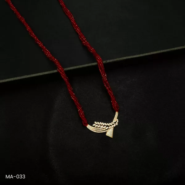 MA-033 - Gold Plated American Diamond Red Long Hydropotey Mangalsutra