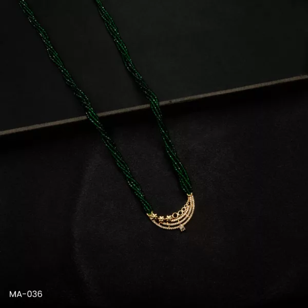 MA-036 - Gold Plated American Diamond Green Long Hydropotey Mangalsutra