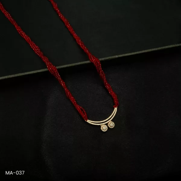 MA-037 - Gold Plated American Diamond Red Long Hydropotey Mangalsutra