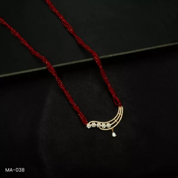 MA-038 - Gold Plated American Diamond Red Long Hydropotey Mangalsutra