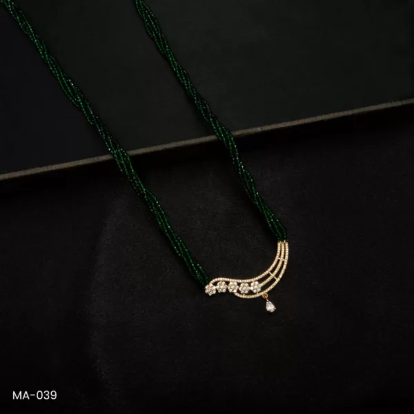 MA-039 - Gold Plated American Diamond Green Long Hydropotey Mangalsutra