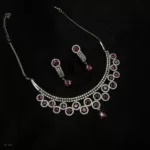 NS-042 - Evening Glamour Luxurious White Gold Plated American Diamond & Ruby Necklace Set