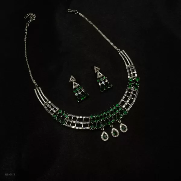 NS-043 - Emerald Enchantment Modern American Diamond & Emerald Necklace Set