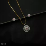 PS-045 - Radiant Ruby Sparkle White Gold Plated American Diamond & Ruby Pendant Set