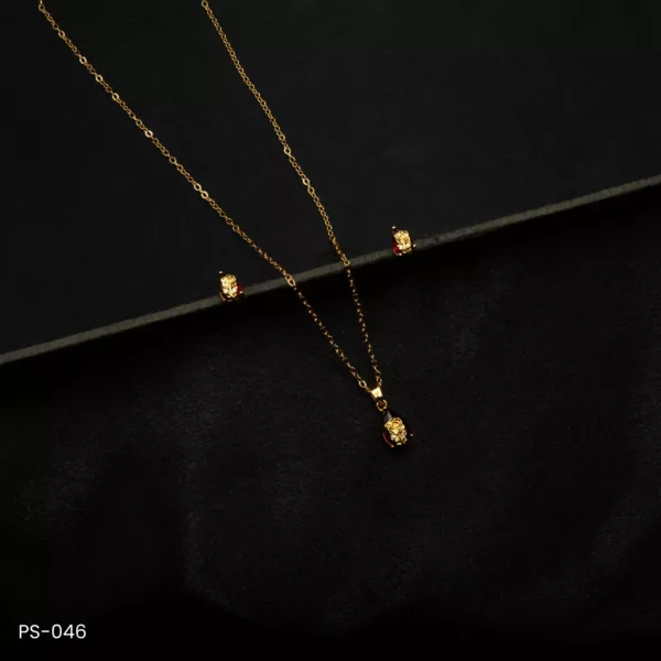 PS-046 - Effortless Glamour Gold Plated American Diamond & Ruby Flower Pendant Set