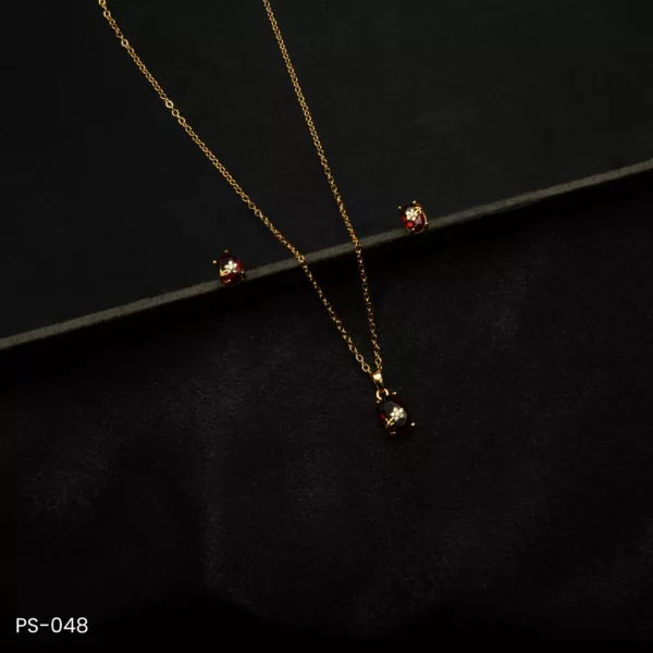 PS-048 - Effortless Glamour Gold Plated American Diamond & Ruby Flower Pendant Set