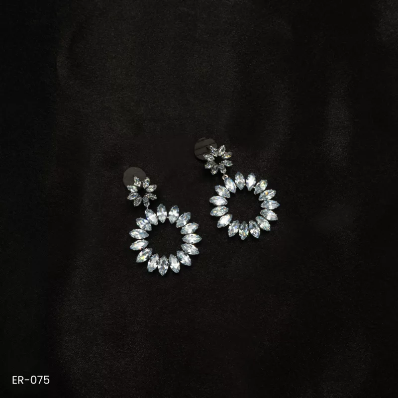 ER-075 - Royal Splendor White Gold Plated American Diamond Statement Earrings