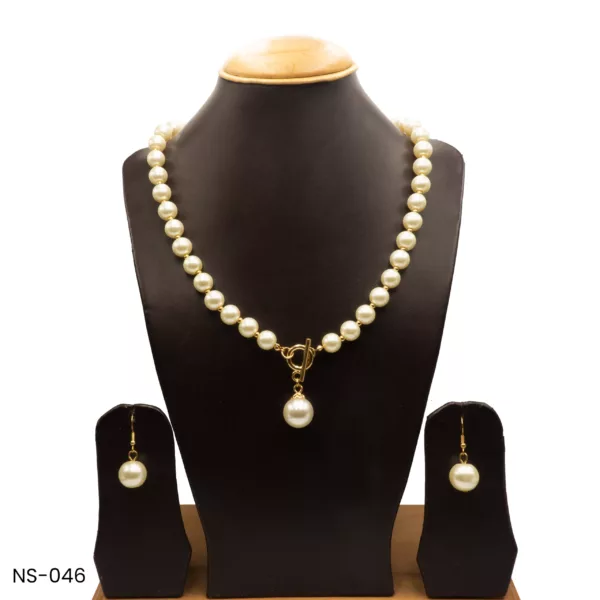 NS-046 - Timeless Charm Luxurious Pearl Strand Necklace with Matching Stud Earrings