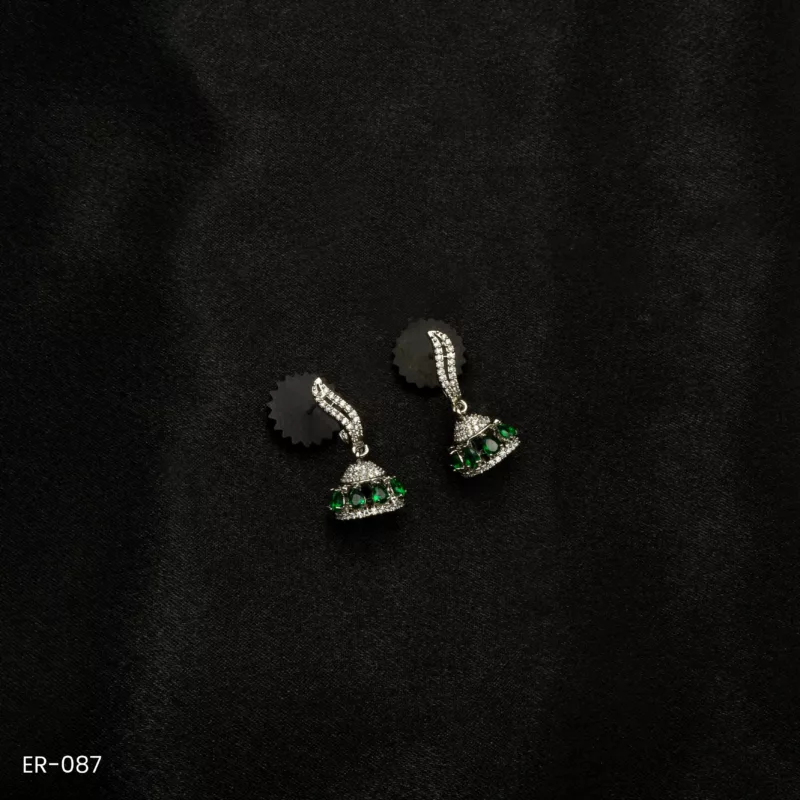 ER-087 - White Gold Plated American Diamond & Emerald Pinjada Earrings