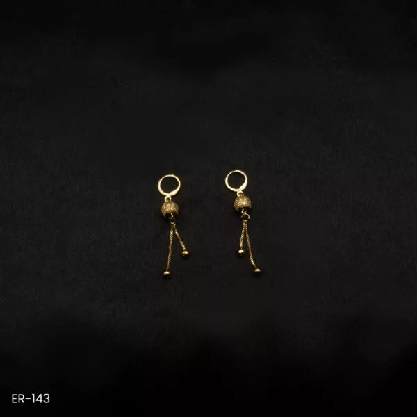 ER-143 - Gold Plated American Diamond Contemporary Dangling Balls Hoop Earrings