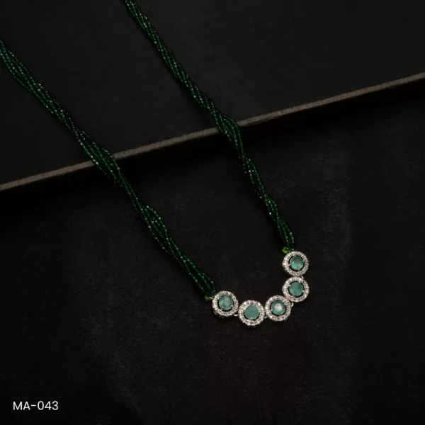 MA-043 - White Gold Plated American Diamond & Mint Stone Long Green Hydropotey Mangalsutra