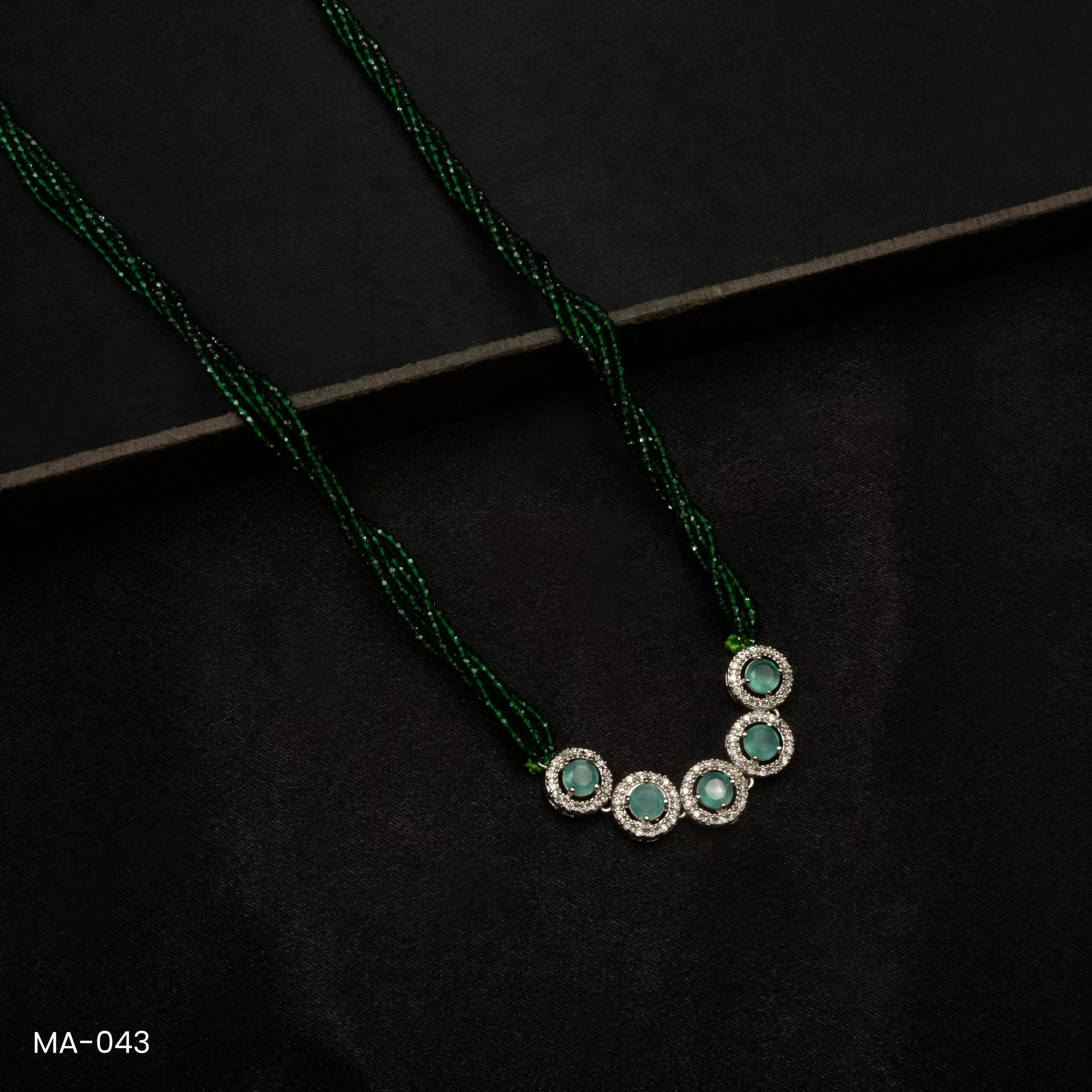 MA-043 - White Gold Plated American Diamond & Mint Stone Long Green Hydropotey Mangalsutra MA-043 - White Gold Plated American Diamond & Mint Stone Long Green Hydropotey Mangalsutra