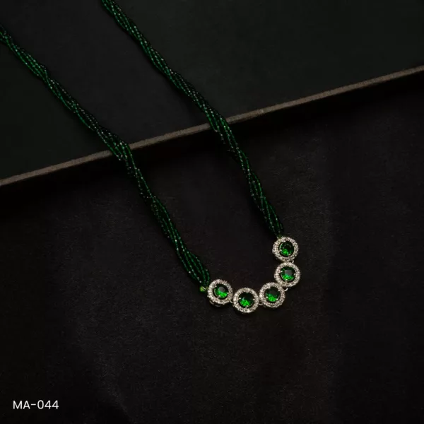 MA-044 - White Gold Plated American Diamond & Emerald Long Green Hydropotey Mangalsutra