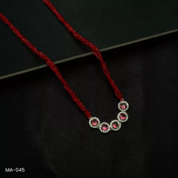 MA-045 - White Gold Plated American Diamond & Ruby Long Red Hydropotey Mangalsutra