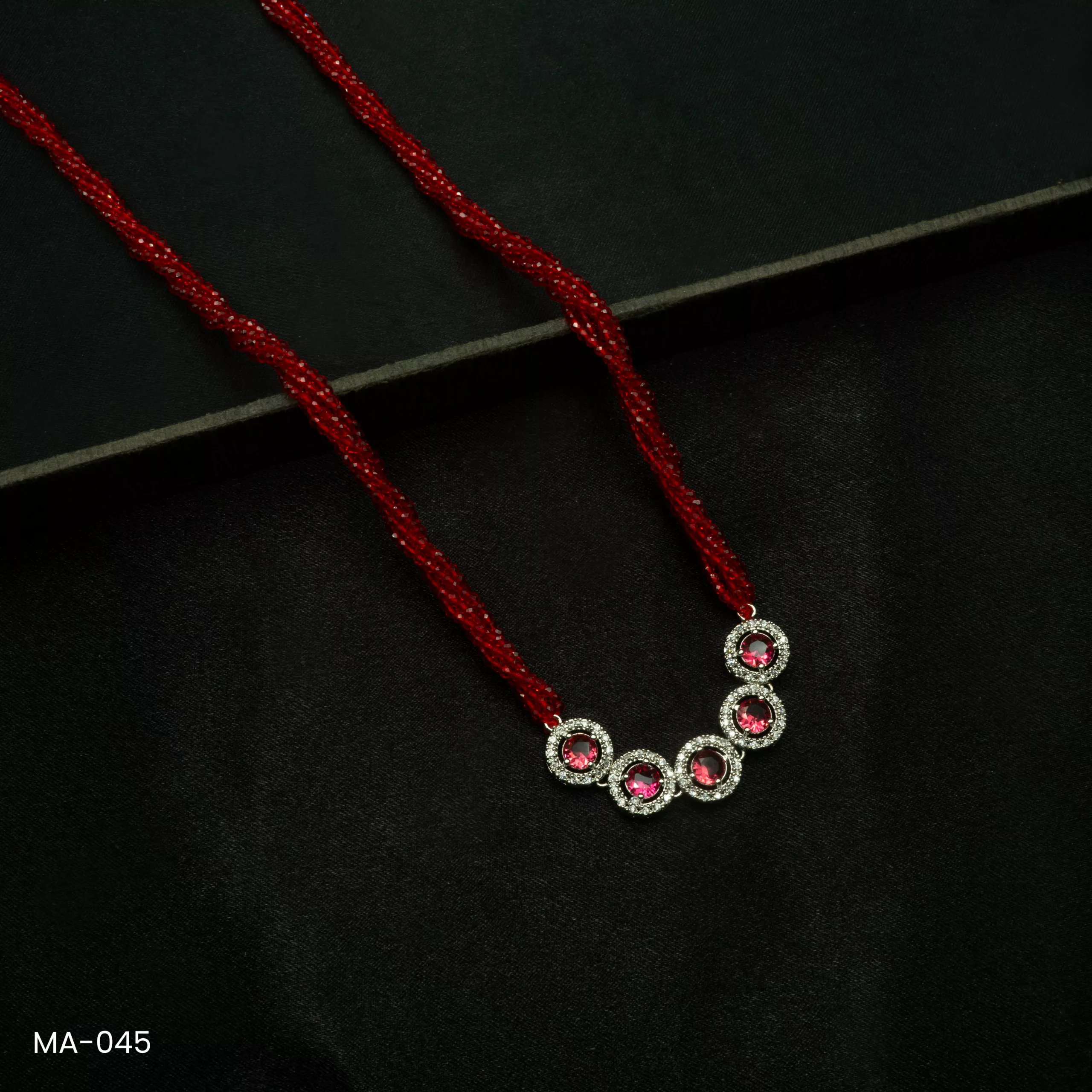 MA-045 - White Gold Plated American Diamond & Ruby Long Red Hydropotey Mangalsutra MA-045 - White Gold Plated American Diamond & Ruby Long Red Hydropotey Mangalsutra