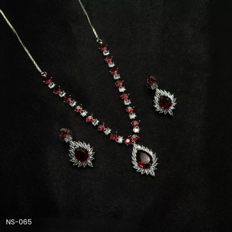 NS-065 - Ruby Rhapsody American Diamond Studded Necklace Set