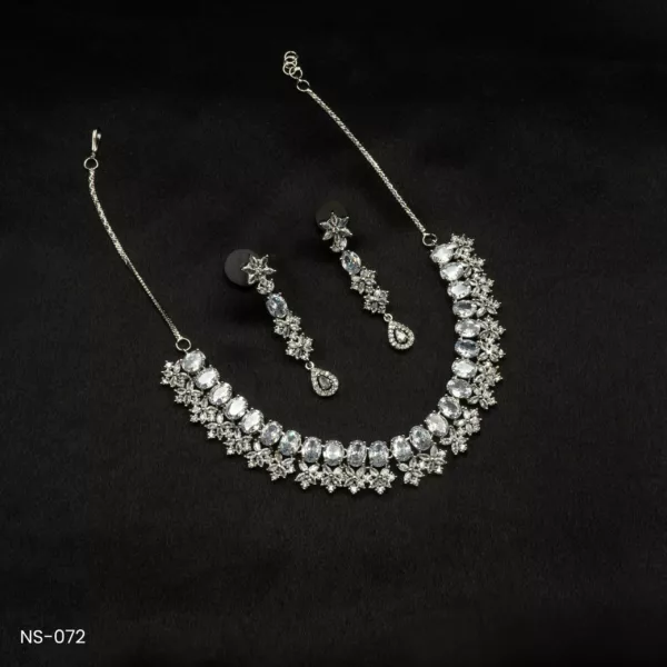NS-072 - White Gold Plated Lustrous Queenly American Diamond Necklace Set
