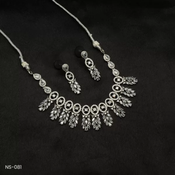 NS-081 - Dazzling White Exquisite American Diamond Collar Necklace Set