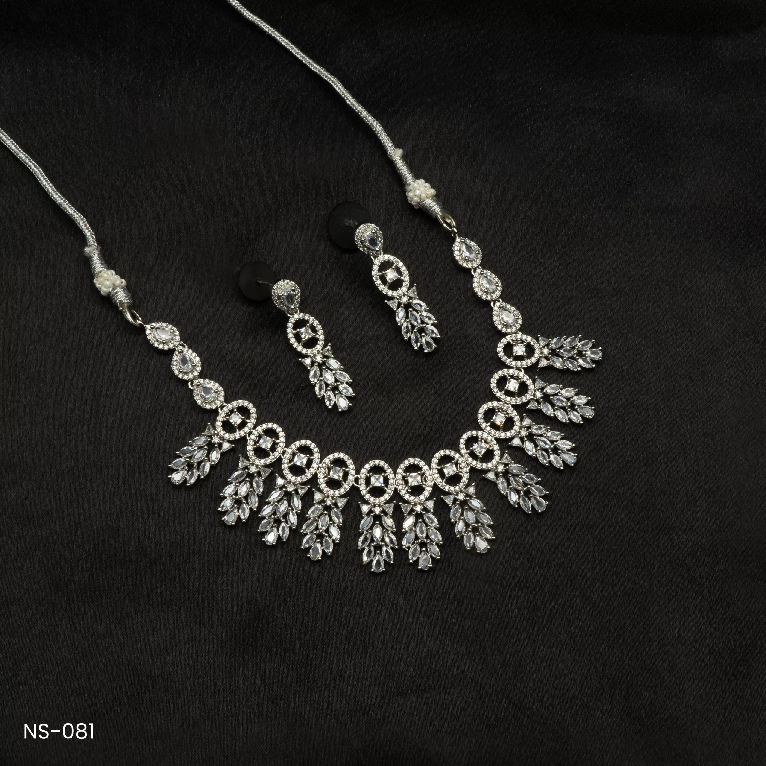 NS-081 - Dazzling White Exquisite American Diamond Collar Necklace Set NS-081 - Dazzling White Exquisite American Diamond Collar Necklace Set