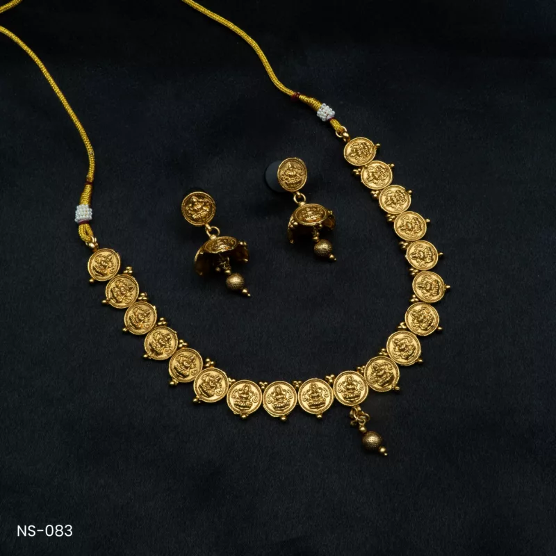 NS-083 - Antique Allure Temple Necklace Set in Gold Finish