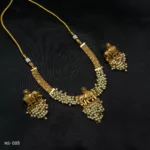NS-085 - Antique Gold Finish Temple Necklace Set With Artificial Pearls