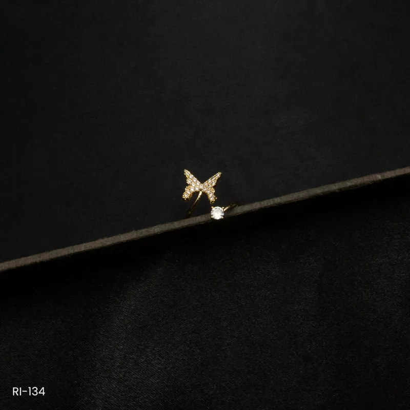 RI-134 - Gold Plated American Diamond Adjustable Finger Ring