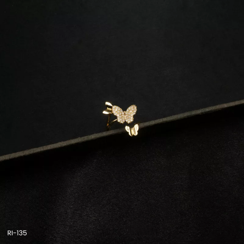 RI-135 - Gold Plated American Diamond Adjustable Finger Ring