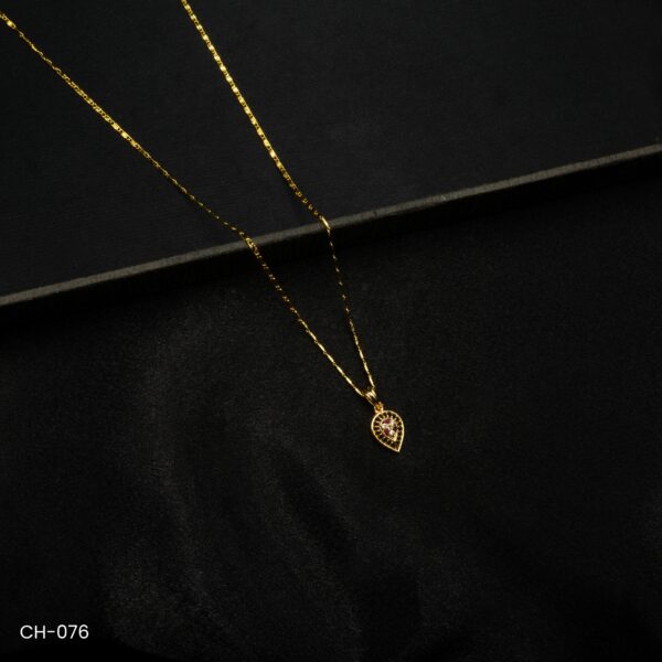 CH-076 - Gold Plated American Diamond Locket Chain Necklace