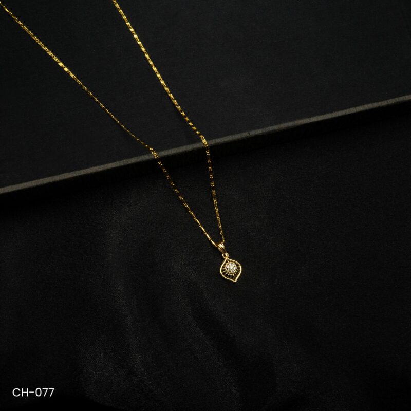 CH-077 - Gold Plated American Diamond Locket Chain Necklace