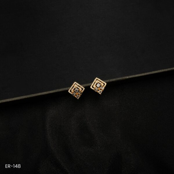 ER-148 - Captivating Sparkle Gold Plated American Diamond Contemporary Studs