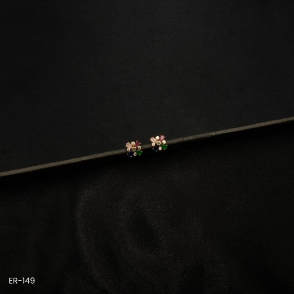 ER-149 - Vibrant Blossoms American Diamond Multicolor Flower Stud Ear Tops