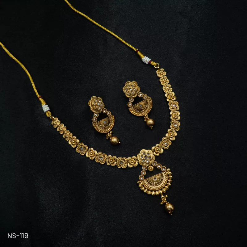 NS-119 - Golden Glory Antique Finish Temple Necklace Set