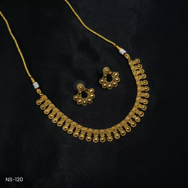 NS-120 - Golden Grandeur Collar Temple Necklace Set in Antique Gold Plating