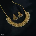 NS-121 - Antique Gold Finish Temple Necklace Set With Artificial Pearls