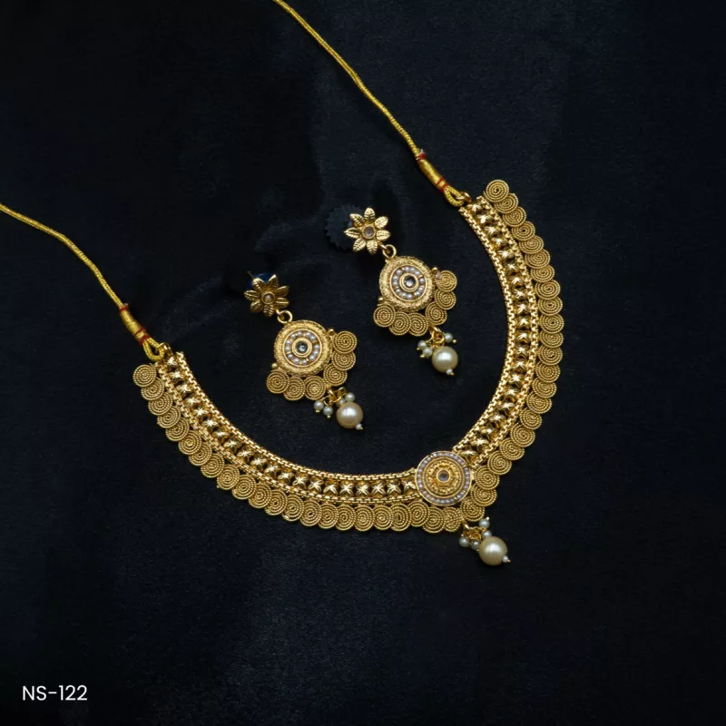 NS-122 - Regal Resplendence Antique Gold Finish Temple Necklace Set