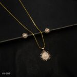 PS-098 - Rose Gold Plated American Diamond Sun Flower Pendant Set